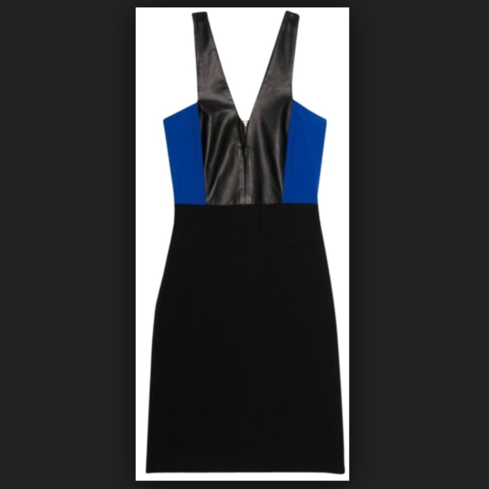 Michelle Mason Cobalt Leather Combo Dress